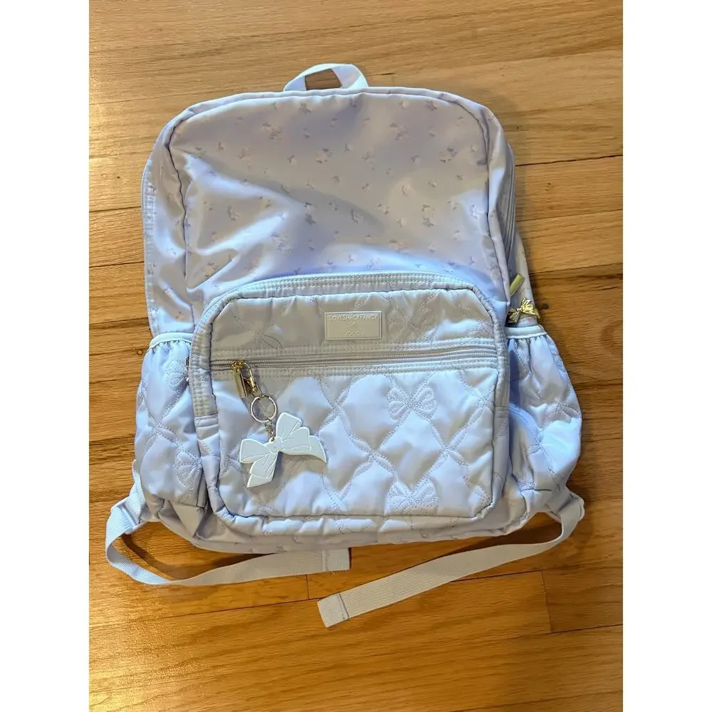 NWT LoveShackFancy x Yoobi Backpack Purple/ Blue Floral Bow Quilted Laptop Bag